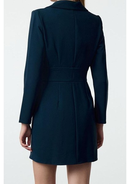 Moda Stil Regular Ceket Yaka Mini Boy Düz Dokuma Elbise
