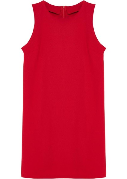 Moda Stil Regular Bisiklet Yaka Mini Boy Düz Dokuma Elbise