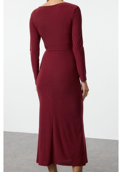 Moda Stil Slim Kare Yaka Maxi Boy Leopar Baskılı Volanlı Vücuda Oturan Esnek Örme Elbise indirimleri