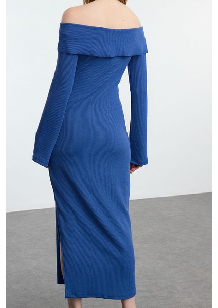 Moda Stil Slim Carmen Yaka Midi Boy Fitted Vücuda Oturan Yumuşak Dokulu Esnek Örme Kalem Elbise indirimleri