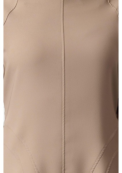 Moda Stil Regular Bisiklet Yaka Mini Boy A Kesim Dikiş Detaylı Dokuma Elbise