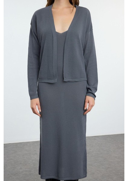 Moda Stil Slim V Yaka Midi Boy Premium Iplik Özel Iplik Triko Hırka- Elbise Takım modelleri
