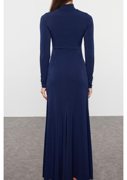 Moda Stil Regular Dik Yaka Maxi Boy Düz Fitted Vücuda Oturan Esnek Örme Elbise indirimleri