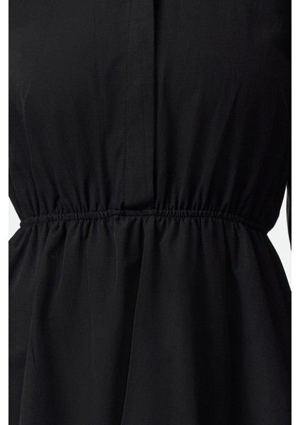 Moda Stil Regular Gömlek Yaka Mini Boy Balon Etek Dokuma Elbise