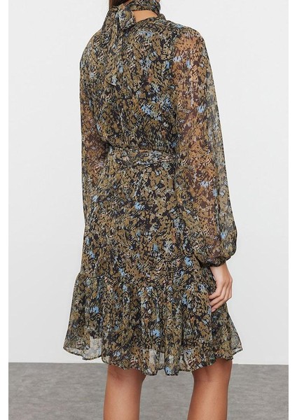 Moda Stil Regular Dik Yaka Mini Boy Çiçekli Dokuma Kışlık Elbise fiyatları