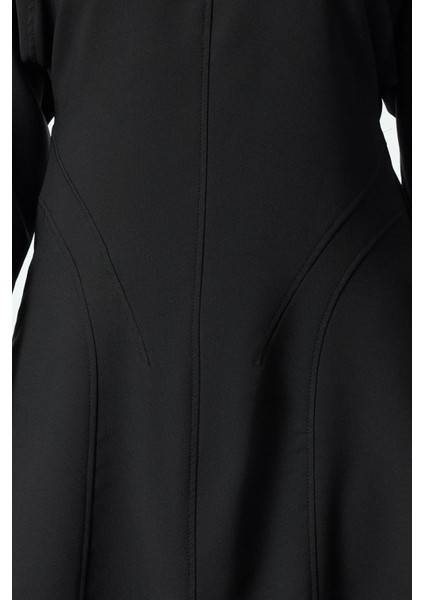 Moda Stil Regular Bisiklet Yaka Mini Boy A Kesim Dikiş Detaylı Dokuma Elbise