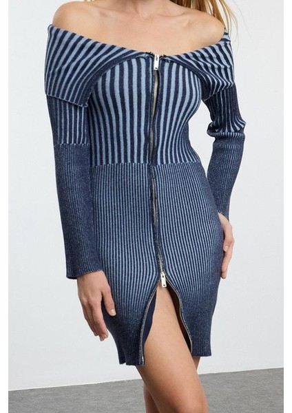 Moda Stil Slim Devrik Yaka Mini Boy Triko Premium Iplik Özel Iplik Yıkama Efektli Elbise