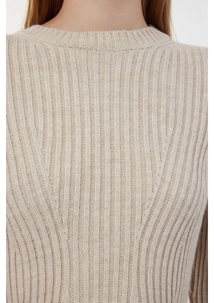 Moda Stil Regular Bisiklet Yaka Mini Boy Triko A-Line Formda Elbise