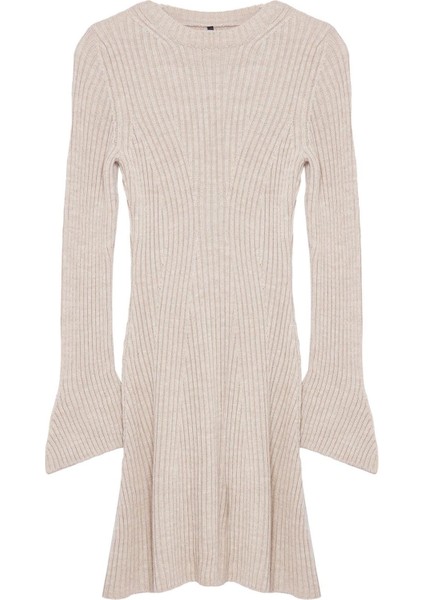 Moda Stil Regular Bisiklet Yaka Mini Boy Triko A-Line Formda Elbise