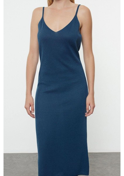 Moda Stil Slim V Yaka Midi Boy Triko Premium Iplik Özel Iplik Hırka-Elbise Takım