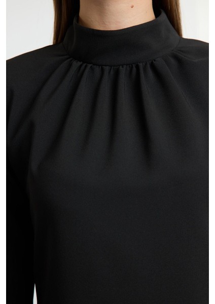 Moda Stil Regular Dik Yaka Mini Boy A Kesim Dokuma Elbise