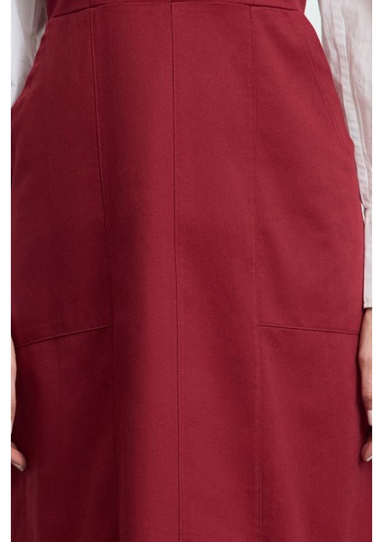 Moda Stil Regular V Yaka Midi Boy Düz Dokuma Elbise