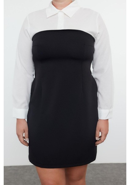 Moda Stil Fitted Gömlek Yaka Mini Boy Büyük Beden -Beyaz Bodycone Straplez Finike Gömlek Elbise fiyatları