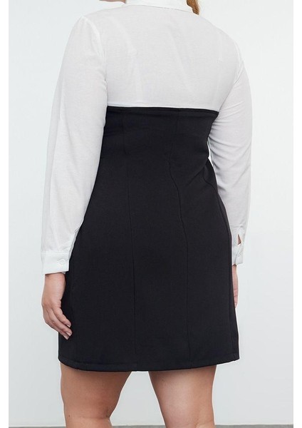 Moda Stil Fitted Gömlek Yaka Mini Boy Büyük Beden -Beyaz Bodycone Straplez Finike Gömlek Elbise indirimleri