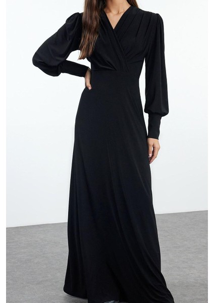Moda Stil Regular Kruvaze Maxi Boy Düz Örme Elbise fırsatları