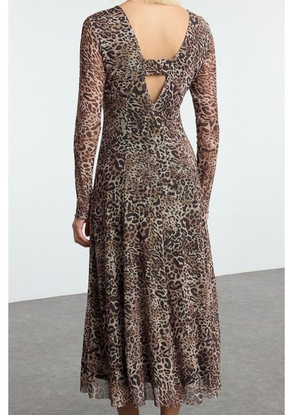 Moda Stil Regular V Yaka Midi Boy A-Line Örme Elbise