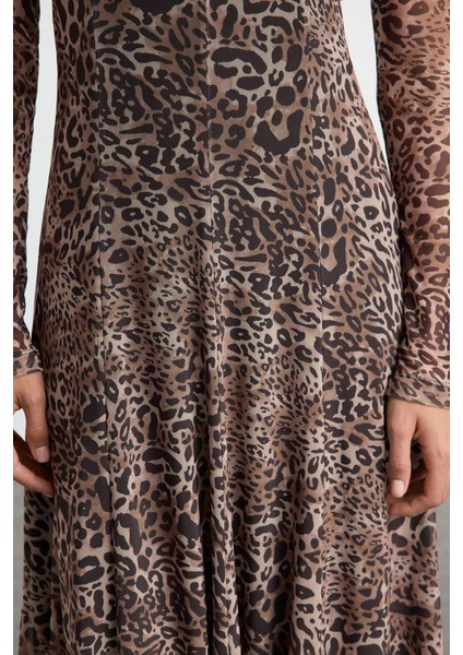 Moda Stil Regular V Yaka Midi Boy A-Line Örme Elbise