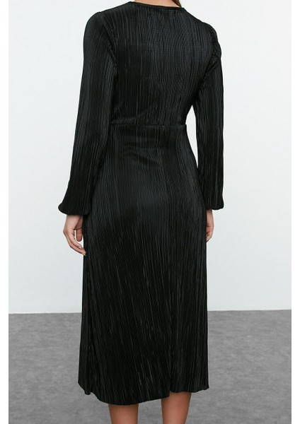 Moda Stil Regular Kruvaze Midi Boy Pilise Astarlı Anvelop Esnek Örme Elbise fiyatları