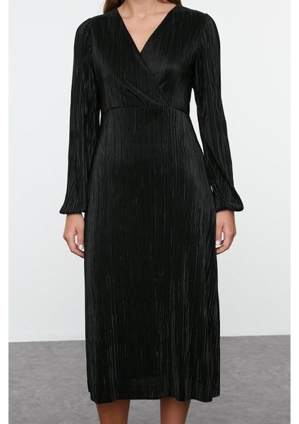 Moda Stil Regular Kruvaze Midi Boy Pilise Astarlı Anvelop Esnek Örme Elbise modelleri