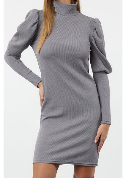 Moda Stil Slim Dik Yaka Mini Boy Fitted Vücuda Oturan Esnek Örme Elbise