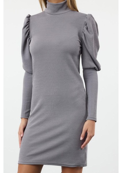 Moda Stil Slim Dik Yaka Mini Boy Fitted Vücuda Oturan Esnek Örme Elbise