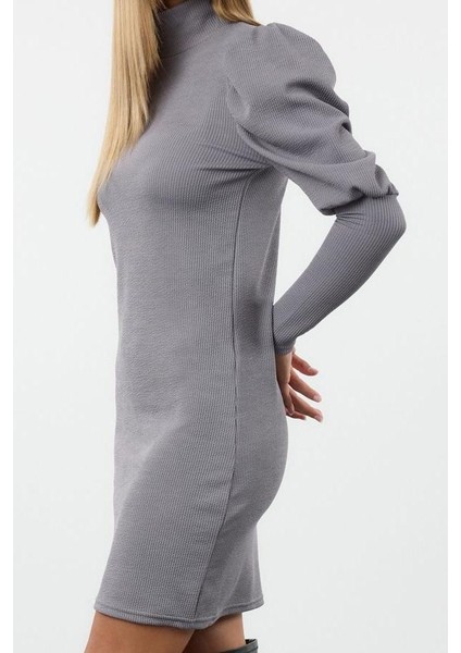 Moda Stil Slim Dik Yaka Mini Boy Fitted Vücuda Oturan Esnek Örme Elbise