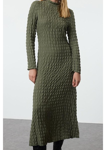 Moda Stil Regular Bisiklet Yaka Maxi Boy Düz Dokulu A-Line Esnek Örme Elbise