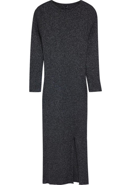 Moda Stil Fitted Bisiklet Yaka Midi Boy Büyük Beden Simli Fitilli Vücudu Saran Triko Elbise modelleri