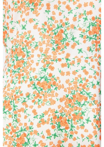 Moda Stil Regular Dik Yaka Midi Boy Çiçek Desenli A Kesim Volanlı Astarlı Dokuma Elbise indirimleri