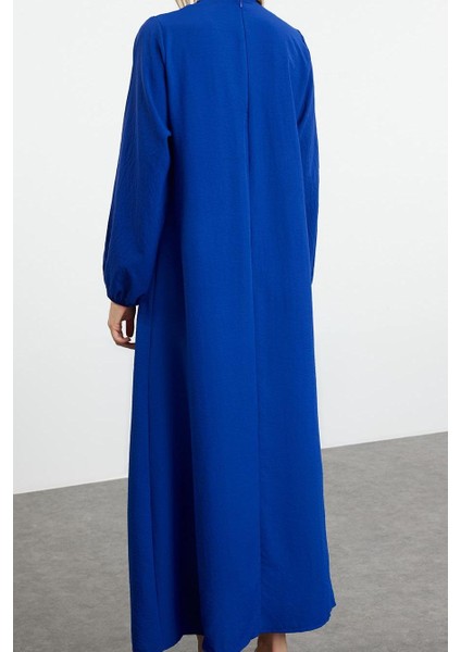Moda Stil Relaxed Bisiklet Yaka Maxi Boy Tesettür Rahat Kesim Balon Kollu Aerobin Dokuma Elbise indirimleri