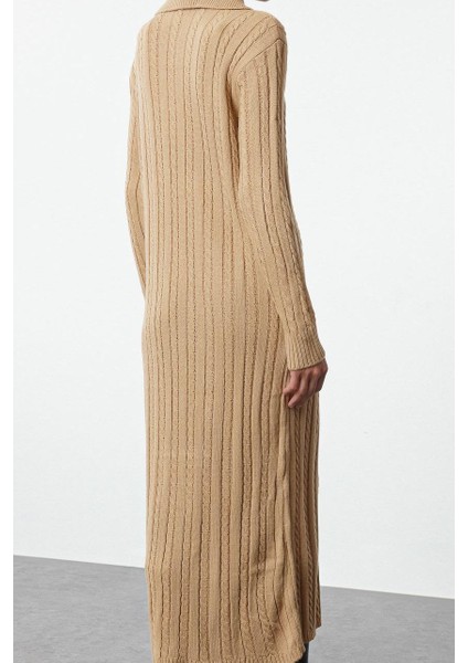 Moda Stil Regular Polo Yaka Maxi Boy Tesettür Saç Örgülü Triko Elbise indirimleri