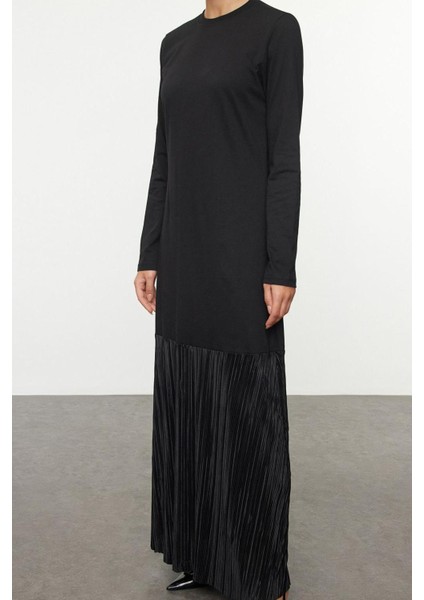 Moda Stil Loose Bisiklet Yaka Uzun Tesettür Örme Eteği Pilise Detaylı Elbise fırsatları