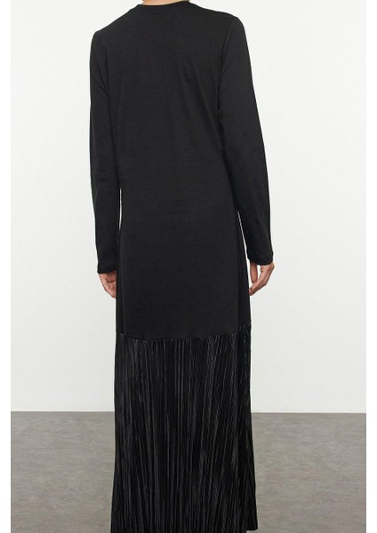 Moda Stil Loose Bisiklet Yaka Uzun Tesettür Örme Eteği Pilise Detaylı Elbise indirimleri