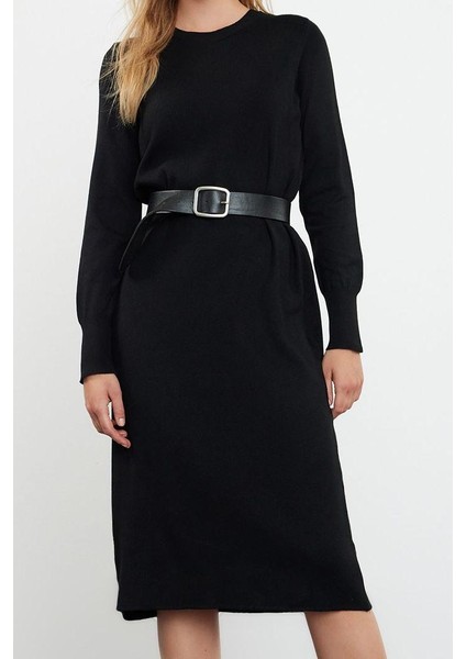 Moda Stil Regular Dik Yaka Maxi Boy Triko Premium Iplik Özel Iplik Elbise
