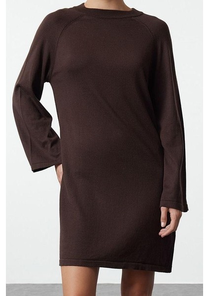 Moda Stil Regular Bisiklet Yaka Mini Boy Triko Basic Pamuklu Elbise