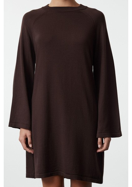 Moda Stil Regular Bisiklet Yaka Mini Boy Triko Basic Pamuklu Elbise