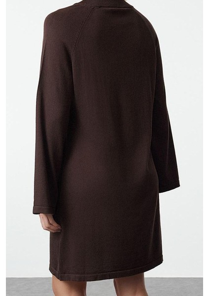 Moda Stil Regular Bisiklet Yaka Mini Boy Triko Basic Pamuklu Elbise