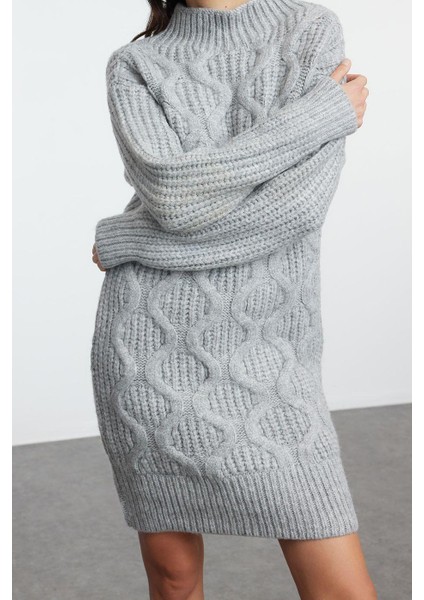 Moda Stil Regular Dik Yaka Mini Boy Triko Yumuşak Dokulu Saç Örgü Elbise