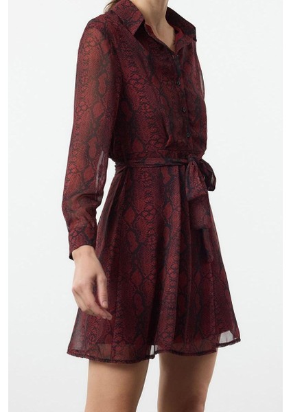 Moda Stil Regular Gömlek Yaka Mini Boy Dokuma Elbise