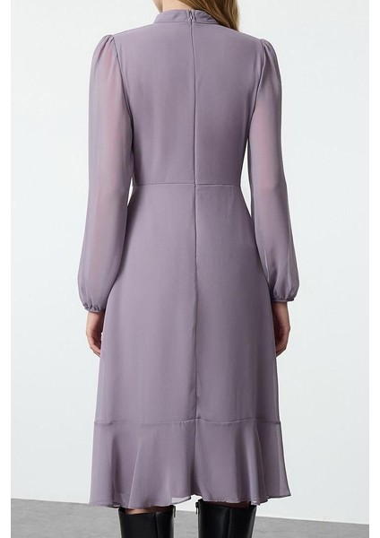 Moda Stil Regular Dik Yaka Midi Boy Düz Dokuma Kışlık Elbise