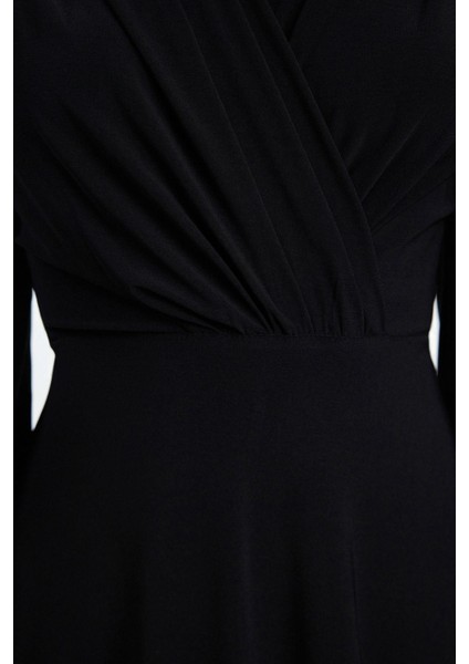 Moda Stil Regular Kruvaze Maxi Boy Düz Örme Elbise