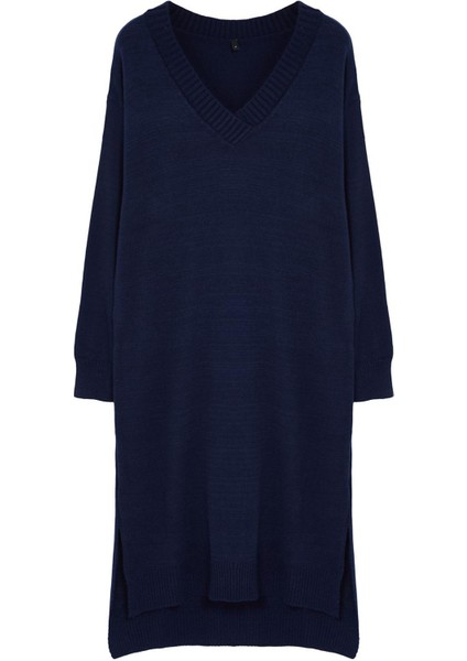 Moda Stil Oversize V Yaka Maxi Boy Triko Geniş Kalıp Elbise modelleri