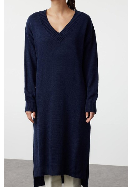Moda Stil Oversize V Yaka Maxi Boy Triko Geniş Kalıp Elbise fırsatları