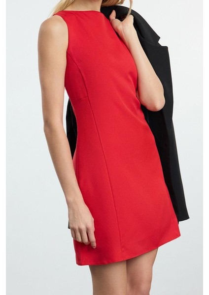 Moda Stil Regular Bisiklet Yaka Mini Boy A Kesim Dokuma Elbise