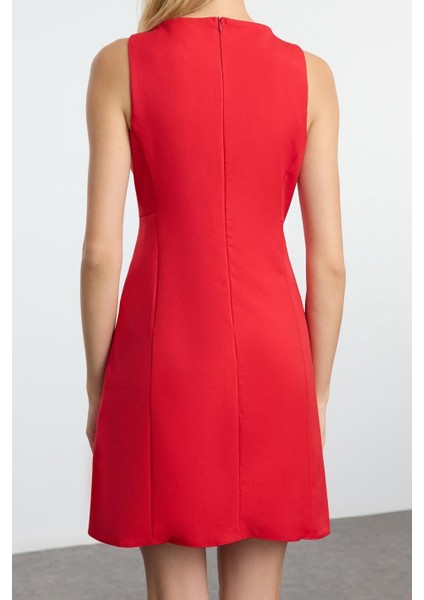 Moda Stil Regular Bisiklet Yaka Mini Boy A Kesim Dokuma Elbise fiyatları