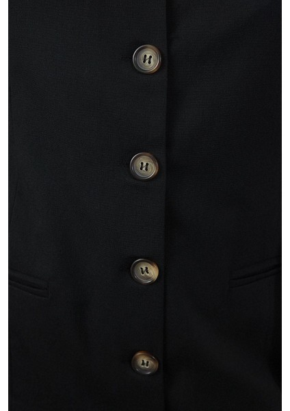 Moda Stil Regular Kare Yaka Mini Boy Poliviskon Kumaş Astarlı Dokuma Ceket Elbise