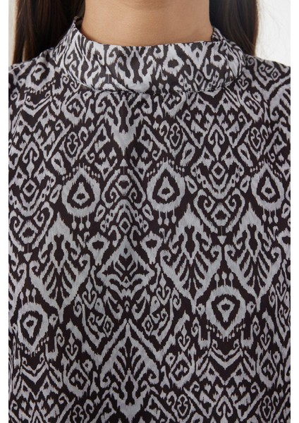 Moda Stil Regular Dik Yaka Mini Boy Soyut Dokuma Kışlık Elbise