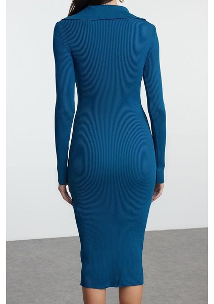 Moda Stil Slim Polo Yaka Midi Boy Triko Elbise fiyatları