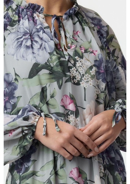 Moda Stil Regular Dik Yaka Maxi Boy Çiçekli Belden Açılan Astarlı Dokuma Kışlık Elbise fiyatları