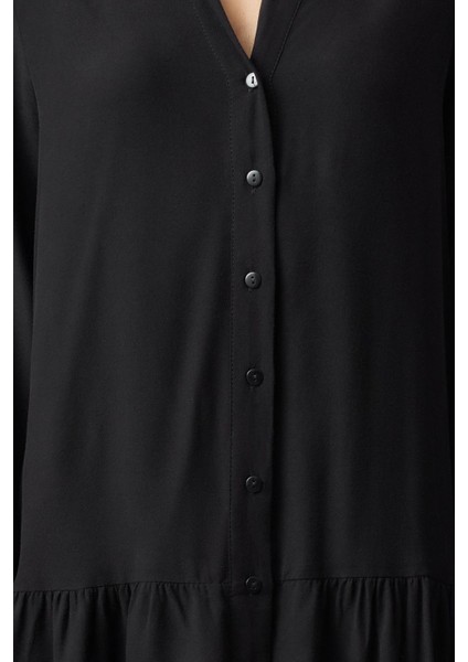 Moda Stil Regular Hakim Yaka Mini Boy Kalın Viskon Dokuma Gömlek Elbise fiyatları